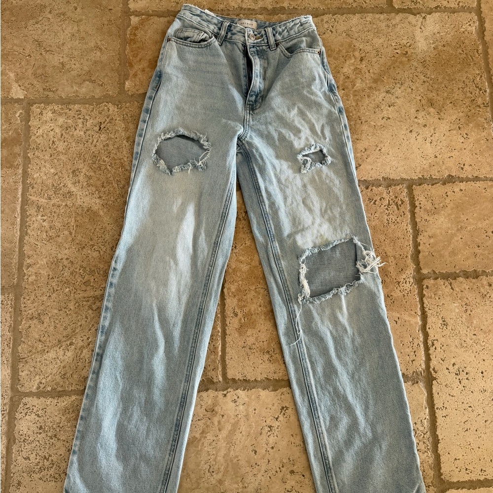PacSun Light Blue Distressed Straight Leg Jeans